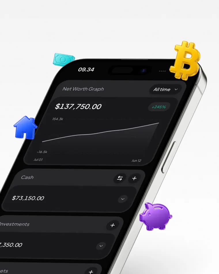 Monveo full net worth graph displayed on a phone